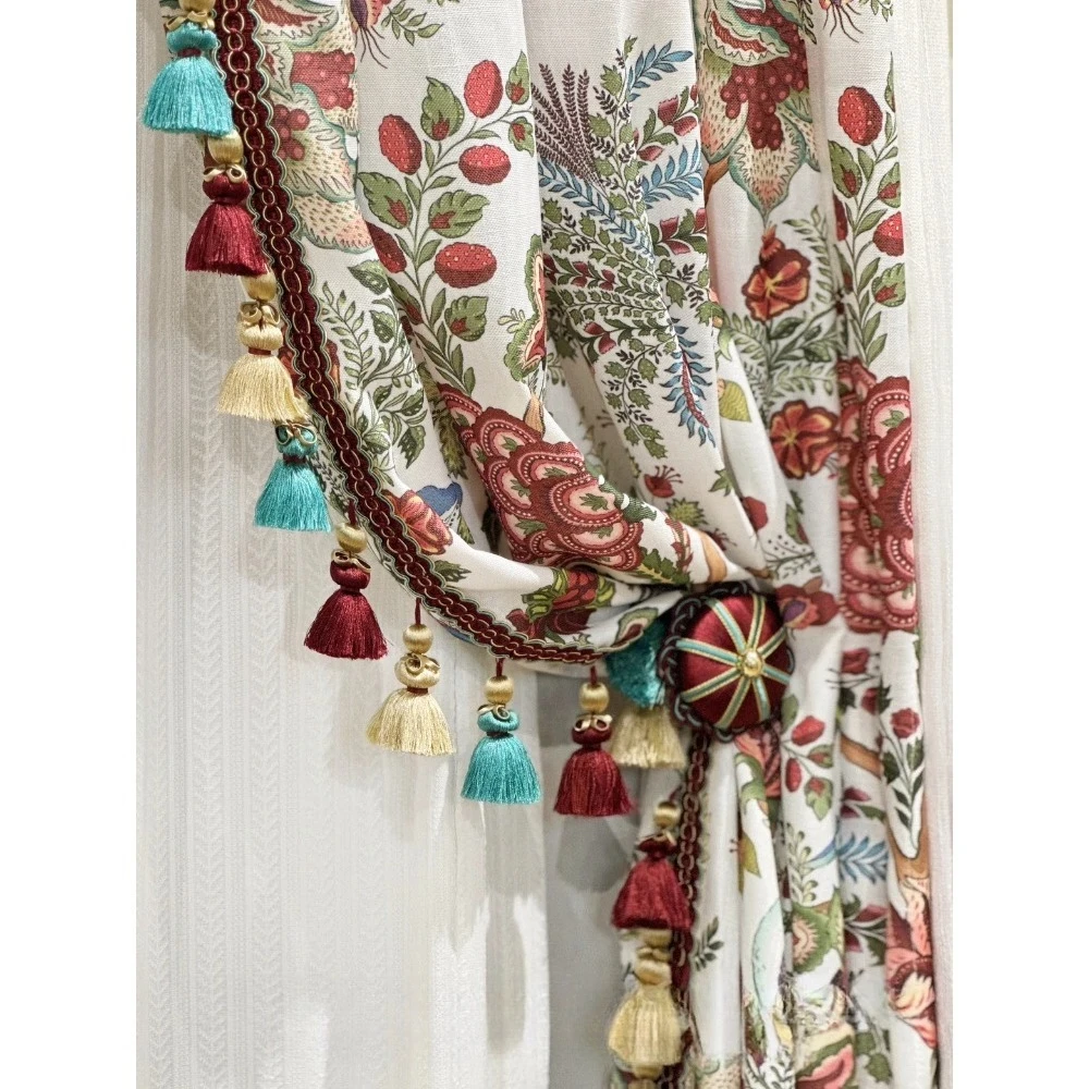 Vintage Cotton Linen Colorful Floral Bird Home Decor Curtains for Living Room Bedroom Custom Premium British French Romantic