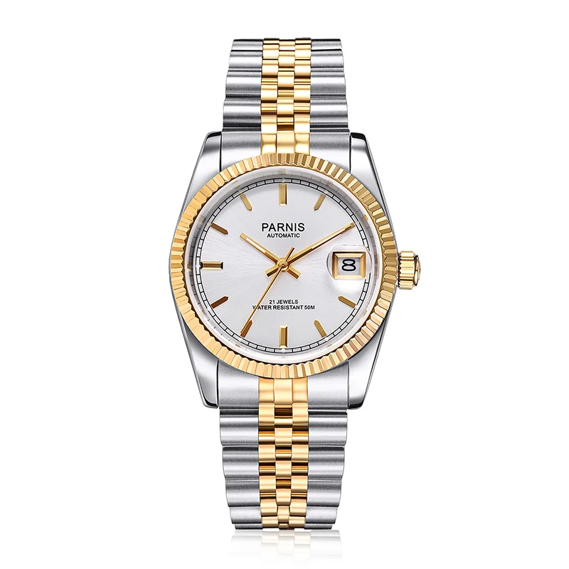 Parhéritage-Montre Mécanique existent pour Homme, Boîtier en Argent, Clip de Saphir de Luxe, Bracelet en Acier Inoxydable, Cadeau, 36mm