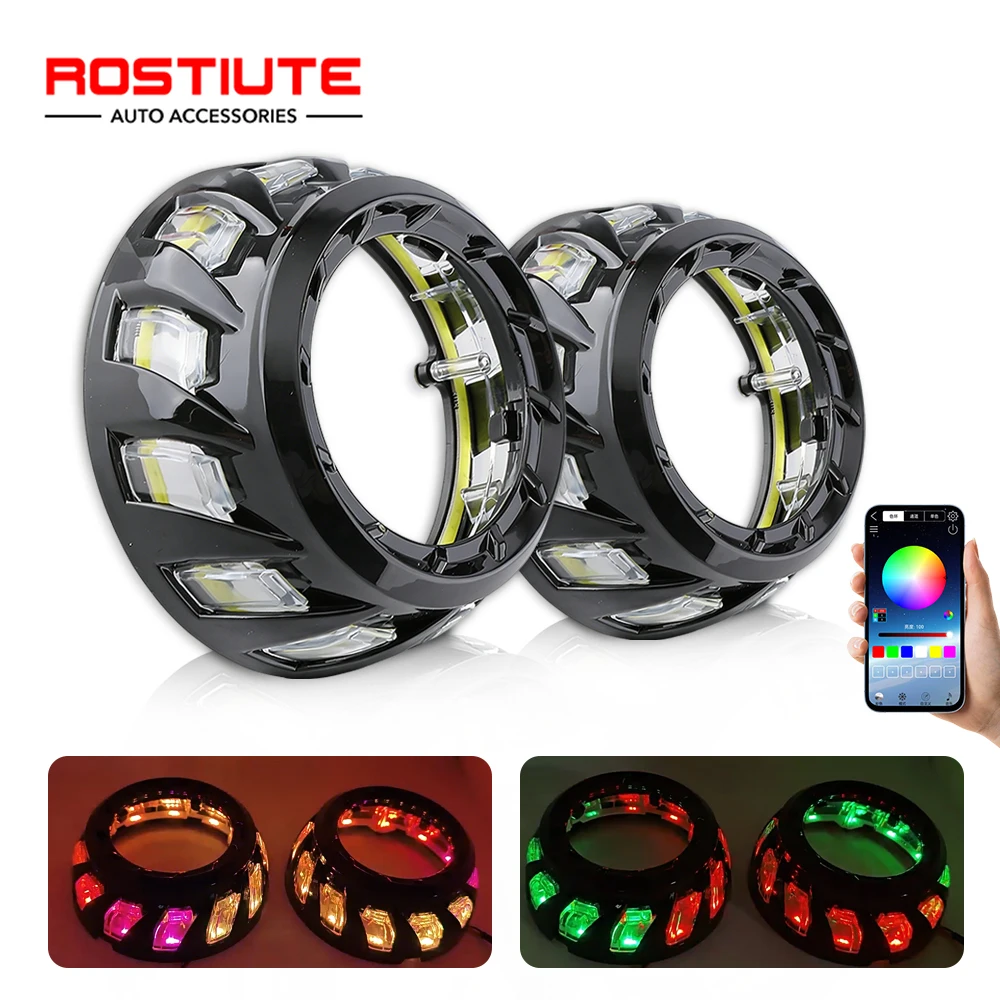 

3 Inch Projector Shroud RGB Angel Eyes 3 Inch Lens Mask with Turn Signal for Bi Xenon Headlight Projector Lenses APP Control
