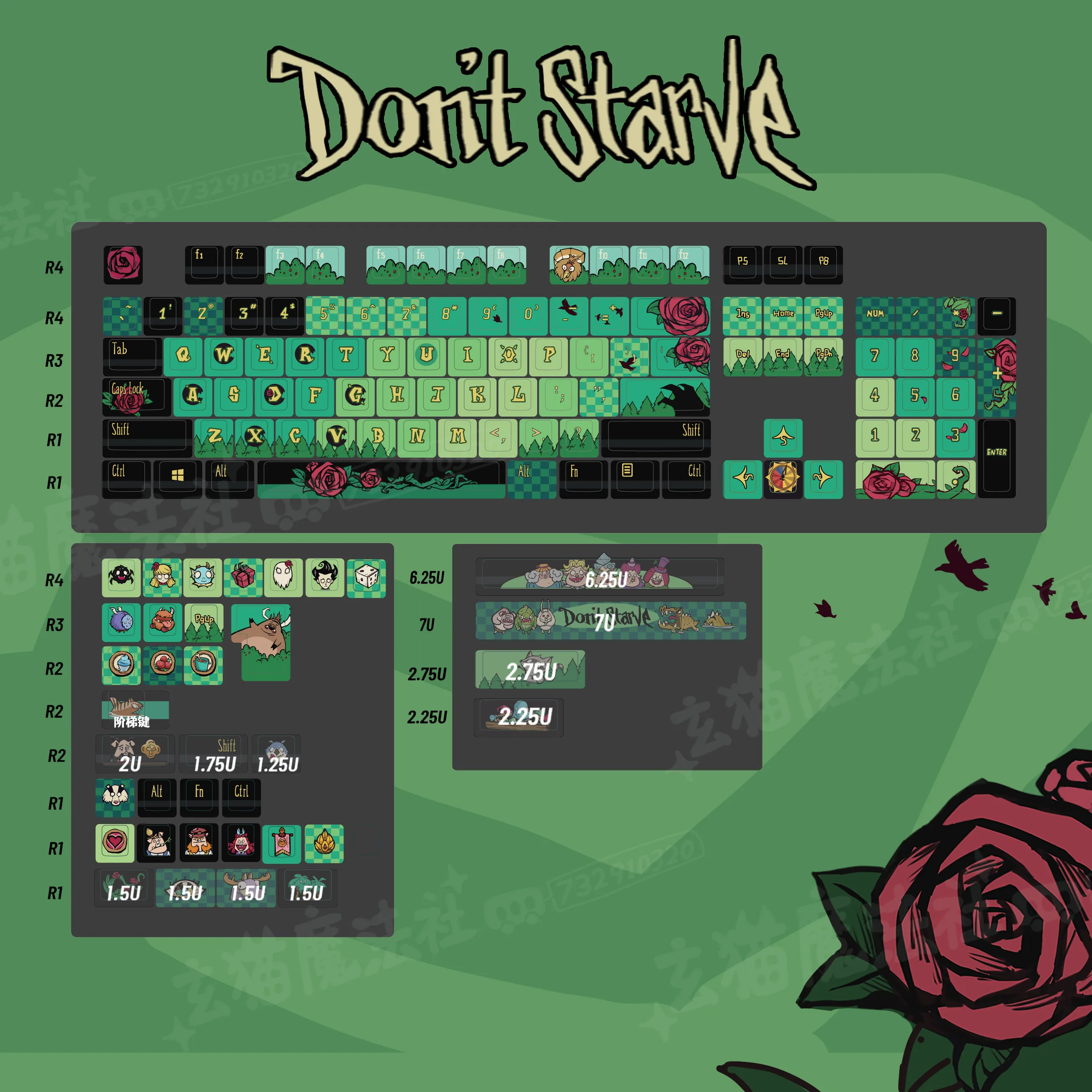 

144 Keys Don't Starve Keycaps Custom Game Chreey Height PBT Five-sided Hot Sublimation Original Mechanical Keyboard Key Caps