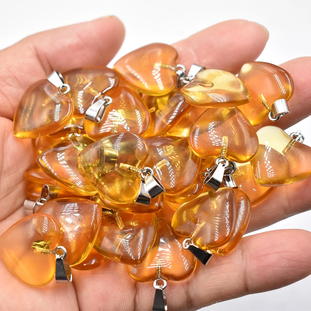 Großhandel 50-100 Stück/Lot Modische schöne 20mm gelbe Glaskristall-Herzanhänger für DIY-Schmuckherstellung Kostenloser Versand – Detail 2