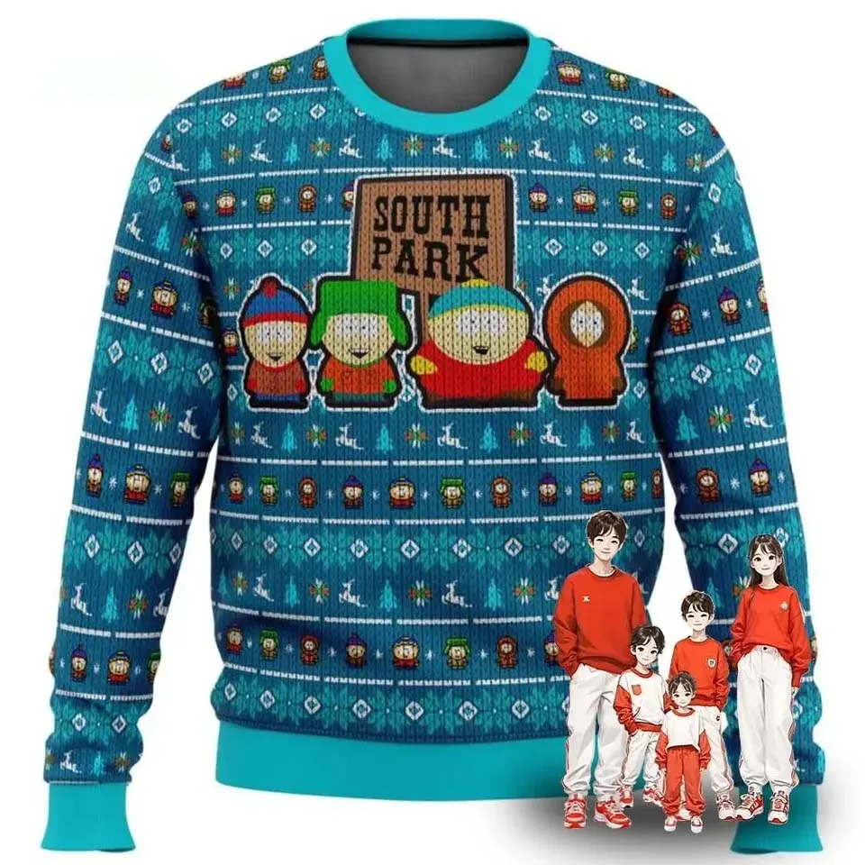 هوديس عيد الميلاد ثلاثية الأبعاد مطبوعة برقبة دائرية للرجال والنساء كارتون الخريف والشتاء ملابس الحفلات التنكرية من ساوث بارك #5