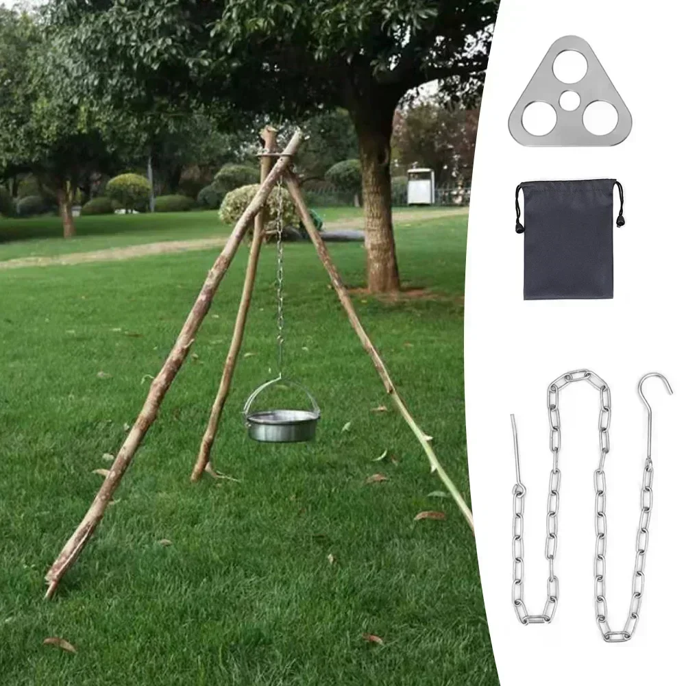 1pc Camping Hanging Tripod W/ Bag Pot Rack Hanger BBQ Steel Rack Multifunction Tripod Fire For Picnic Bonfire Party Outdoor Tool