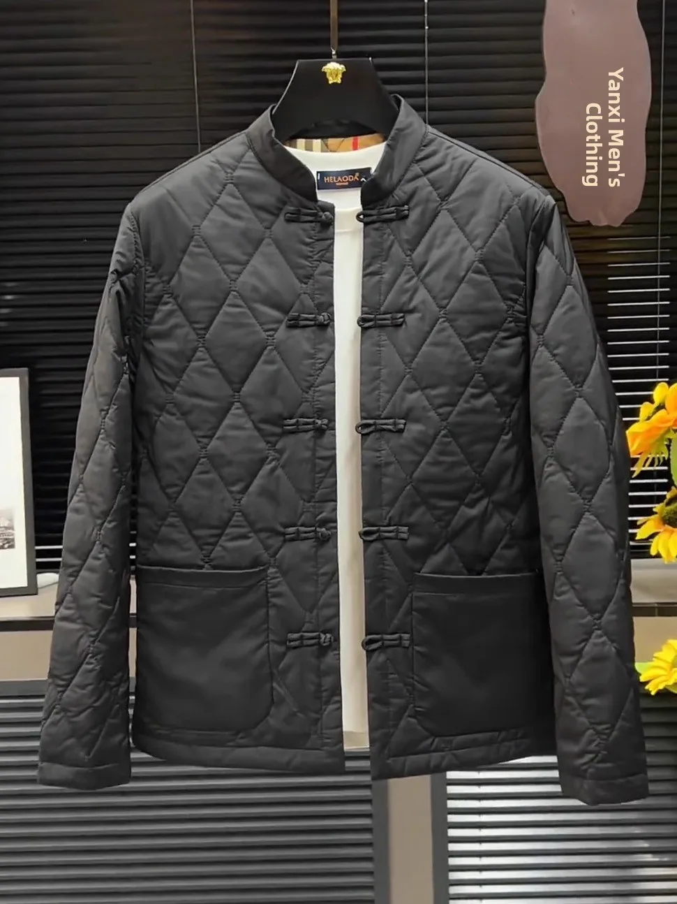 

High Quali Men's Autumn Winter New Sle Tang Suit Jaet with Tied Tead And Button National Trend Long Sve Casual Wear