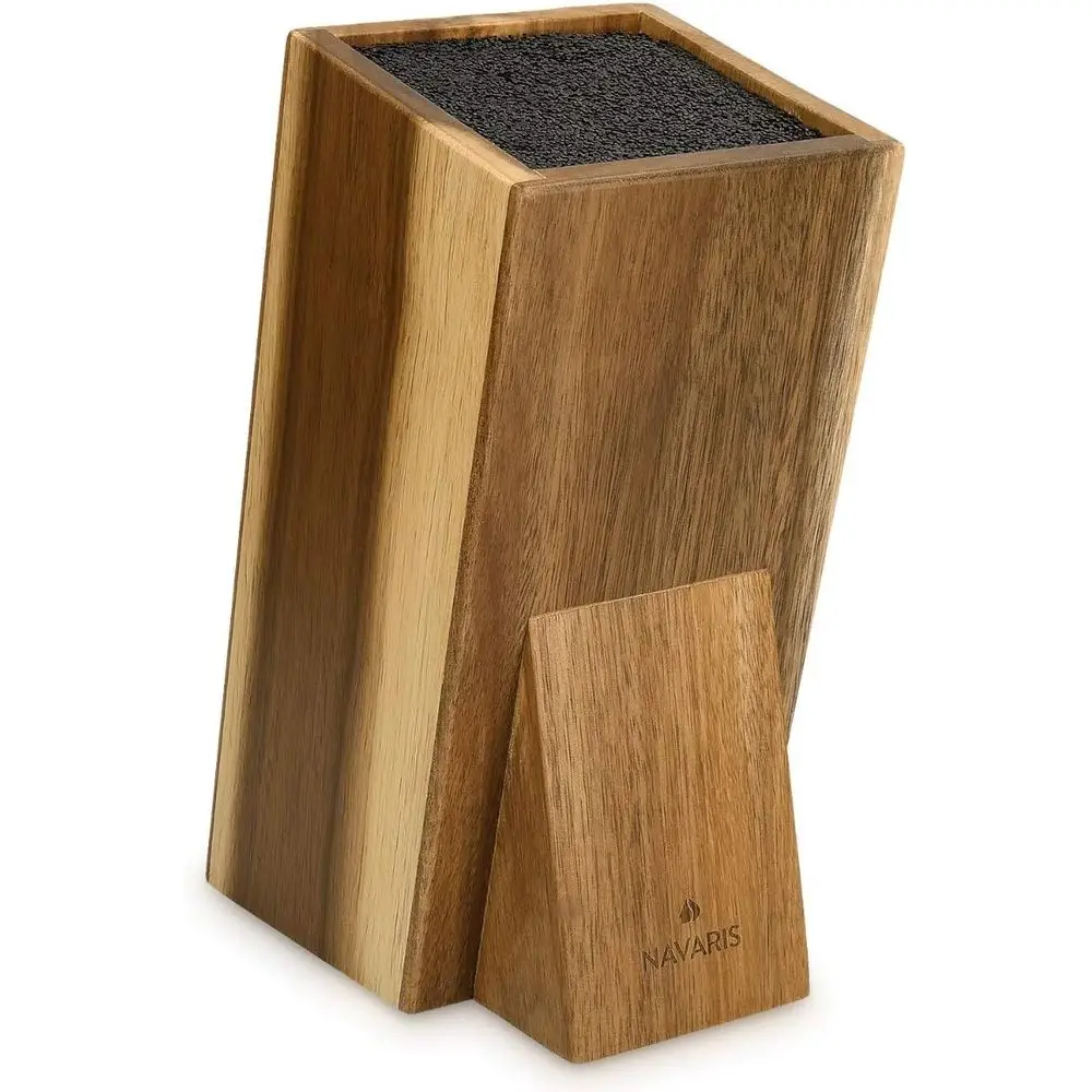 

Block Holder - Acacia Wood Stand with Bristles for Different Sizes of Knives - Angled Design, 9.8 x 5.9 x 4.1