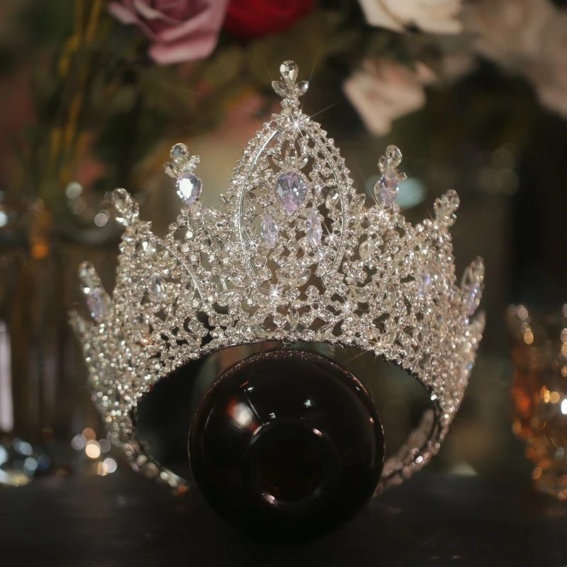 Himstory Hair  Jewelry Pageant  Accessories Classic Large Tiaras Cubic Princess Bride Zircon Wedding Crown For Women