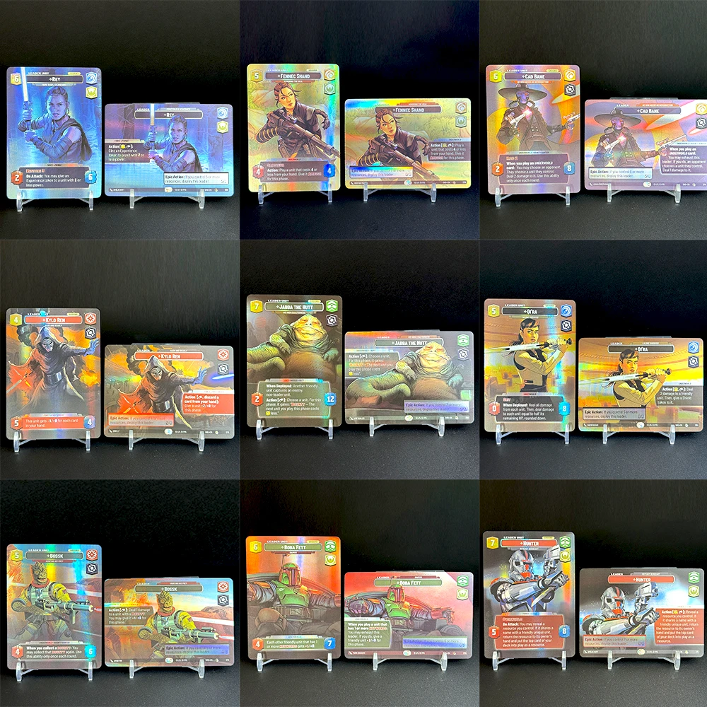 18 قطعة/المجموعة/مجموعة من بطاقات الوكيل من رقائق SWUDB Shadows of the Galaxy (SHD) BOBA FETT REY FENNEC SHAND KYLO REN CAD BANE TCG بطاقات الألعاب الإنجليزية
