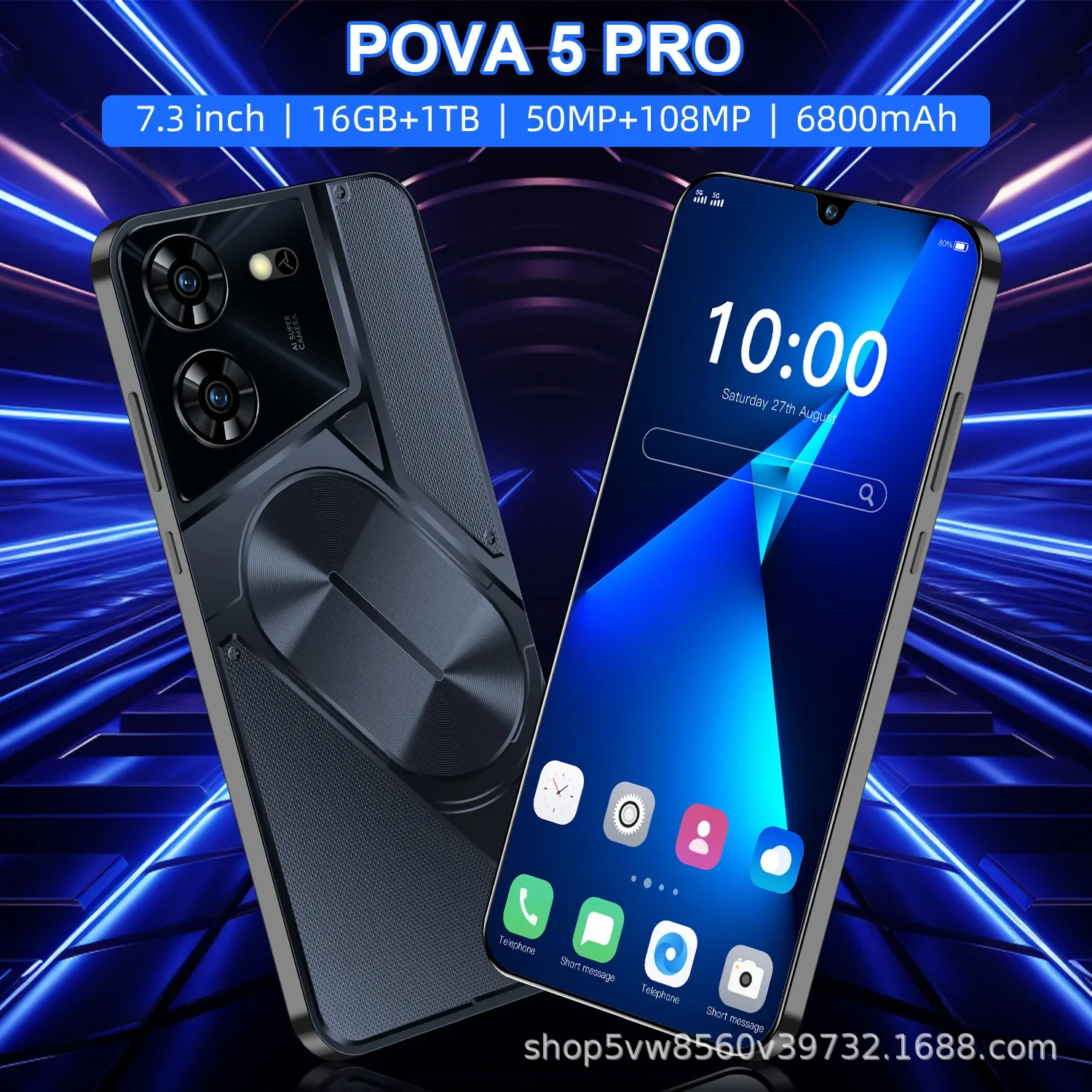 New POVA 5 PRO Cross-Border Smartphone 16+1TB Large Memory Integrated Machine Factory Export Cross-Border Motorcycle Fans