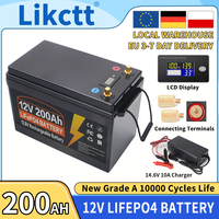 12V LiFePo4 Battery 100AH 120AH 200AH Built-in BMS Lithium Iron Phosphate Cell Deep Cycle Life For RV Campers Golf Cart Tax-Free