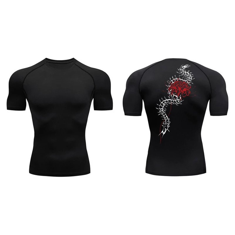 Kurzarm-Kompressionsshirts mit Blumenmuster für Herren, Sommer-Sportshirts, schnelltrocknende T-Shirts, Fitness-Workout-Laufshirts, sportliche Oberteile