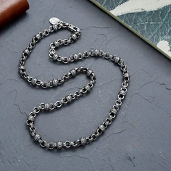 QN Silver Color Six-character Mantra Necklace for Men's All-match Retro Hipster Personality Single-wear Fashion Jewelry