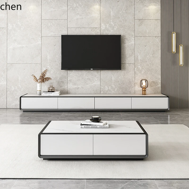 

HXL rock panel TV cabinet coffee table combination Nordic minimalist walnut simple TV cabinet home decor