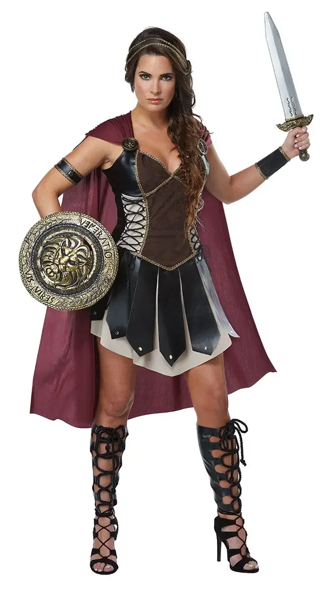 

Ladies Halloween Xena Gladiator Warrior Princess Costume with Cape Greek Roman Centurian Spartan Fancy Dress for Women