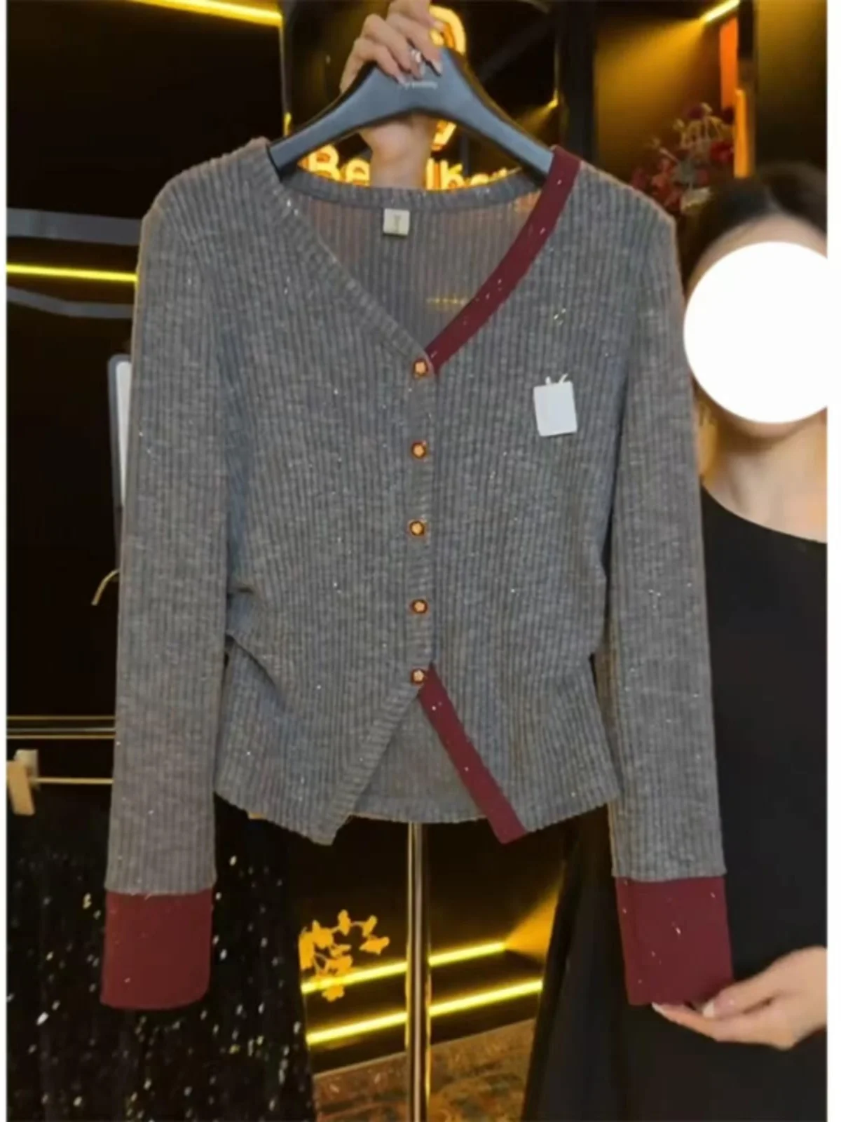 

Корейский вязаный открытый кардиган Sle V-Ne Long Sve, женский утягивающий универсальный высококачественный цветной моющийся топ Blo