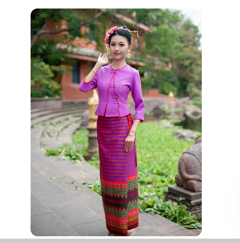 

Huaxia Dai ethnic clothing temperament women's suit contrasting ethnic style top woven tube skirt
