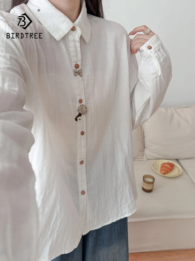 New 2025 Winter Cotton Yarn Long Sleeve Shirt, Women Turn-down Collar Embroidery, Mori Girl Age Reduction Loose Blouse T5N718CC