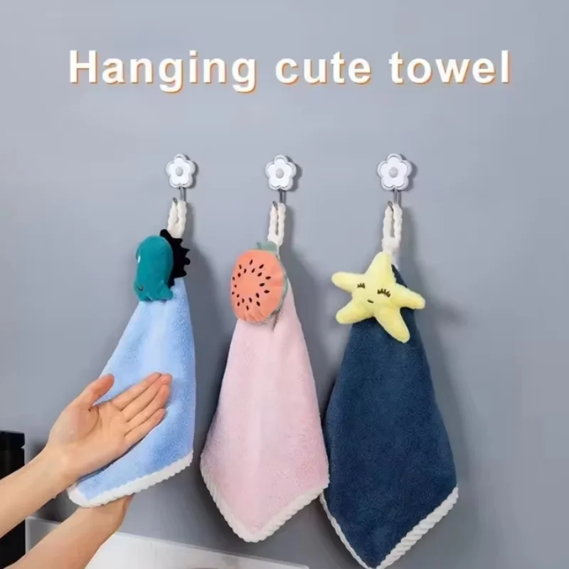 Coral Fleece Hangable Thicken Towel CartoonTowel Cute Absorbent Hand Towels Cleaning Cloth Rag Handkerchief