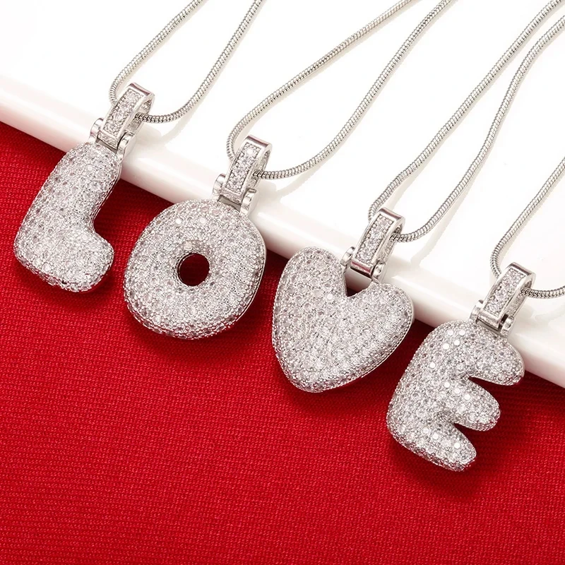 ZHUKOU 1.25x500mm Fat and lovely crystal brass silver color  letter necklace for women friends birthday gift model: VL34