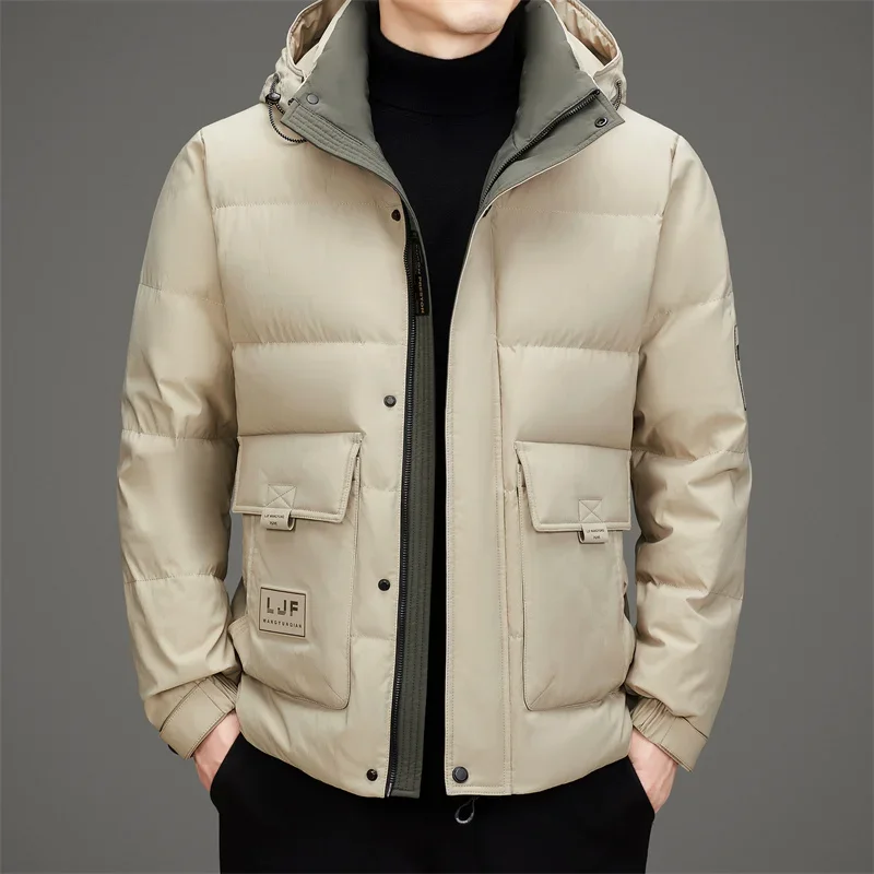 Jaqueta masculina de manga comprida com capuz, acolchoamento masculino, saco casual masculino, casaco removível, roupa fria, puffer, inverno, 2024