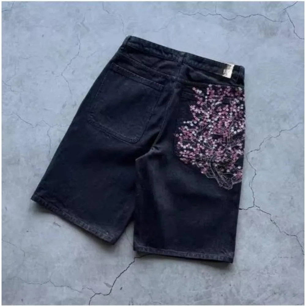 

Y2K Harajuku Jeans Goth Vintage Plum Blossom Embroidery Pattern Wide Leg Pants Men Women Denim Fabric American Style Street Wear