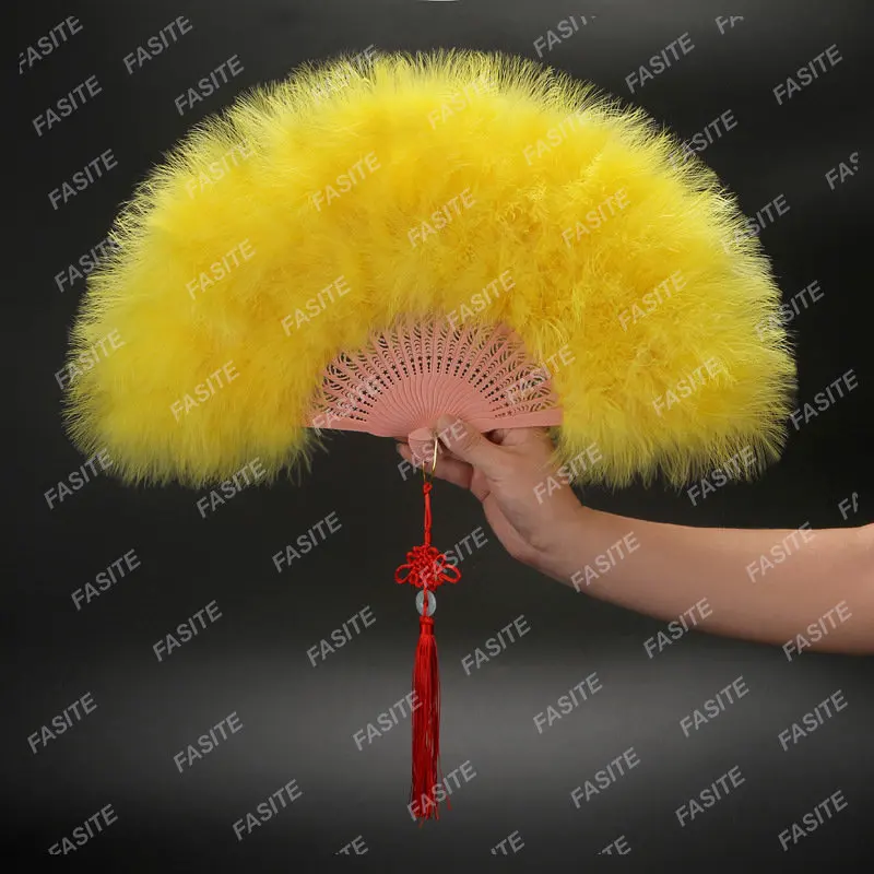 Full fleece thickened feather fan adult cheongsam walk show dance folding fan square dance feather fan