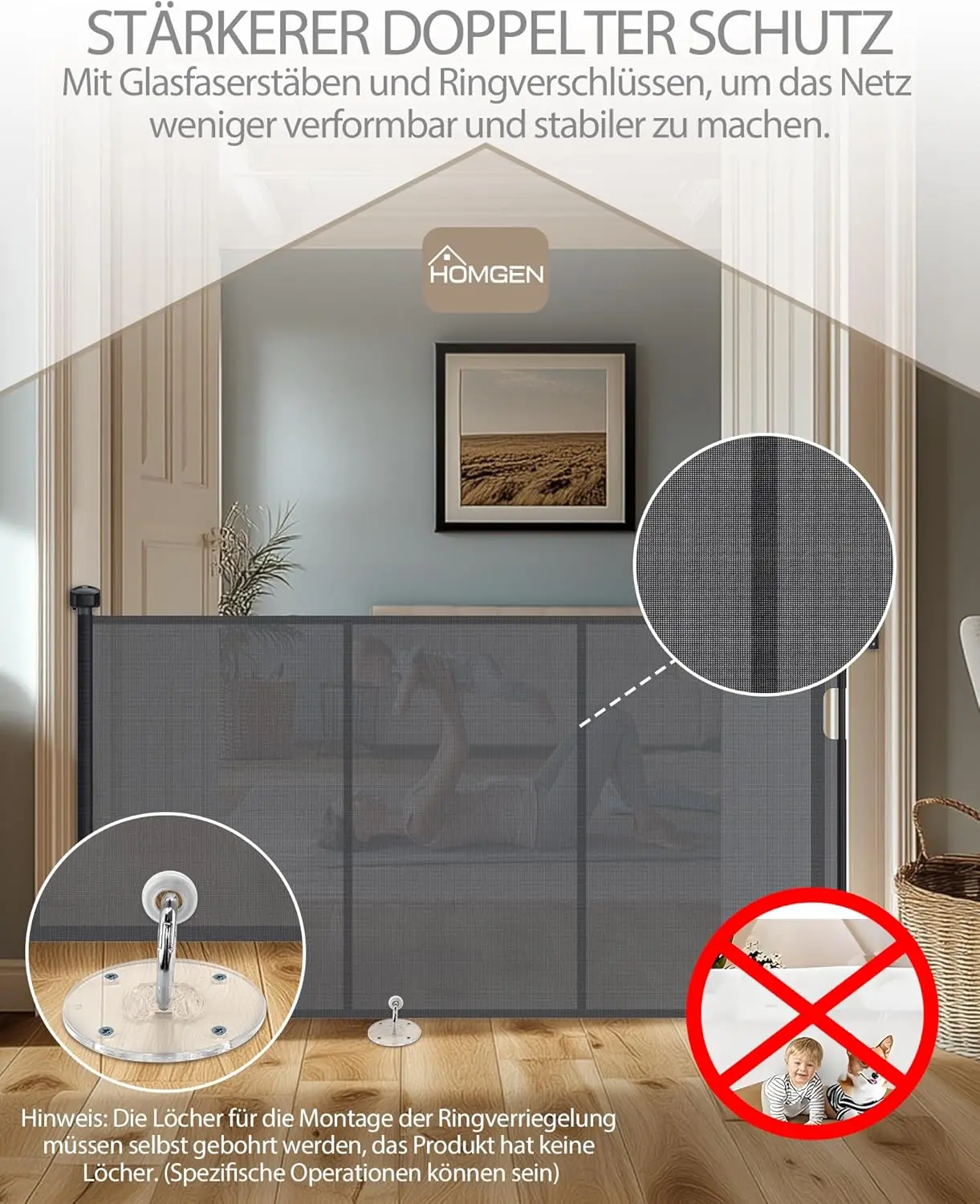 HOMGEN Scale/Porta Regolabile Cancello per Bambini e Animali Domestici, 0-180 CM, Funzionamento con Una Mano, Rinforzato con Fibra di Vetro, Nero