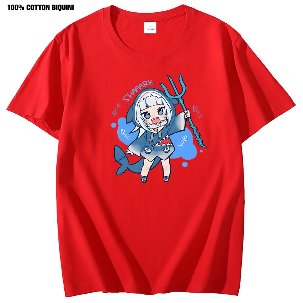 Mens Gawr Gura Little Shark Japanese T-shirt Summer Round Collar Short-Sleeved T Shirts Clothes Anime Streetwear Punk Clothes