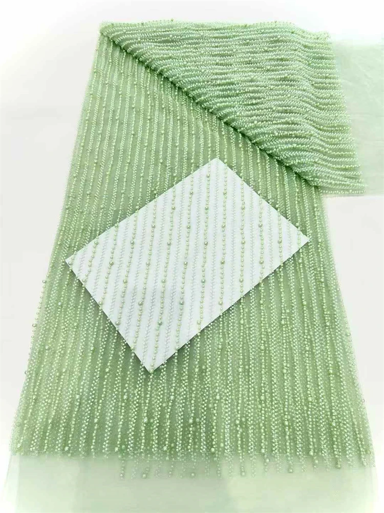 5 ярдов, роскошная высококачественная ткань с бисером, тяжелая ткань с жемчужной вышивкой, модная французская тюлевая сетчатая кружевная ткань для свадьбы