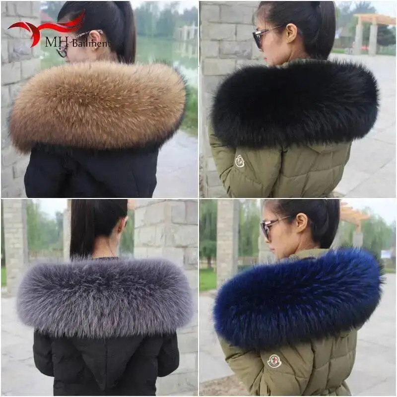 Super Large Fur Collar Winter New Real Raccoon Fur Collar Furry Warm Comfortable Coat Scarf Ladies Shawl Large Size Scarf Female