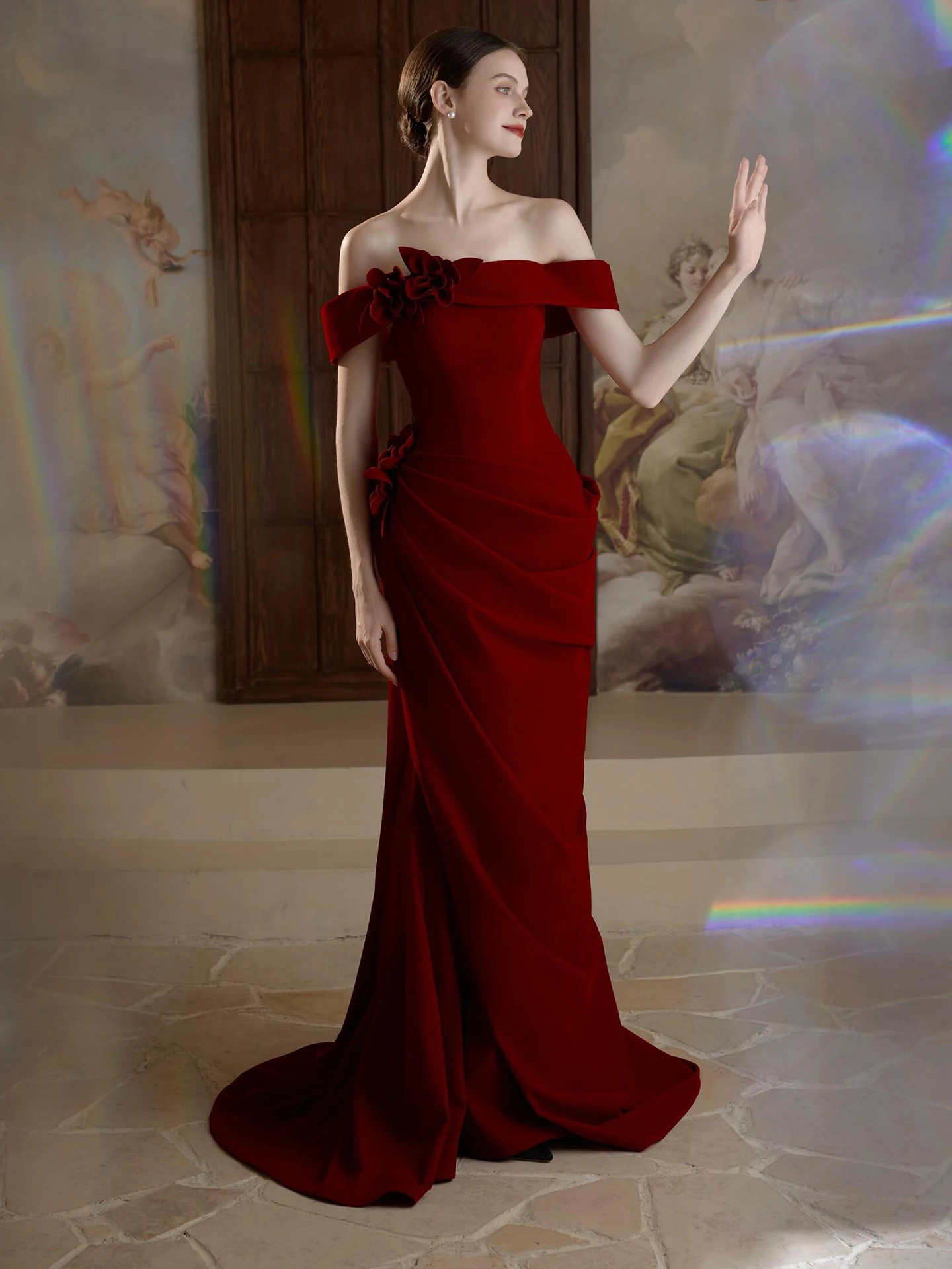 

Красное вечернее платье для невесты с одним плечом, фасон «рыбий хвост», элегантное платье для подружки невесты на свадебную церемонию