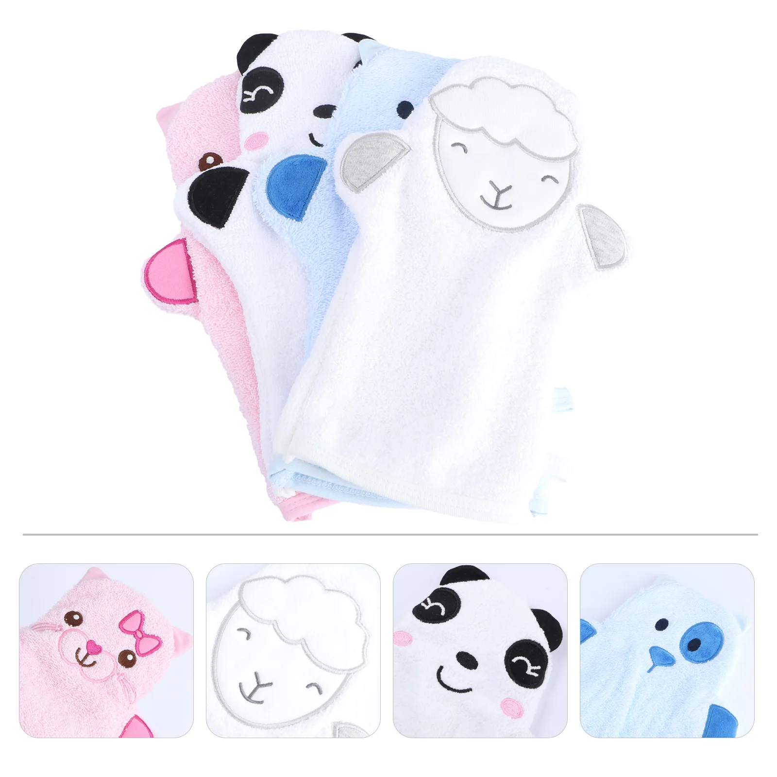 

4pcs Baby Bath Mitt Cartoon Infant Shower Gloves Soft Cotton Reusable Body Scrubbing Washcloth Newborn Travel Supplies