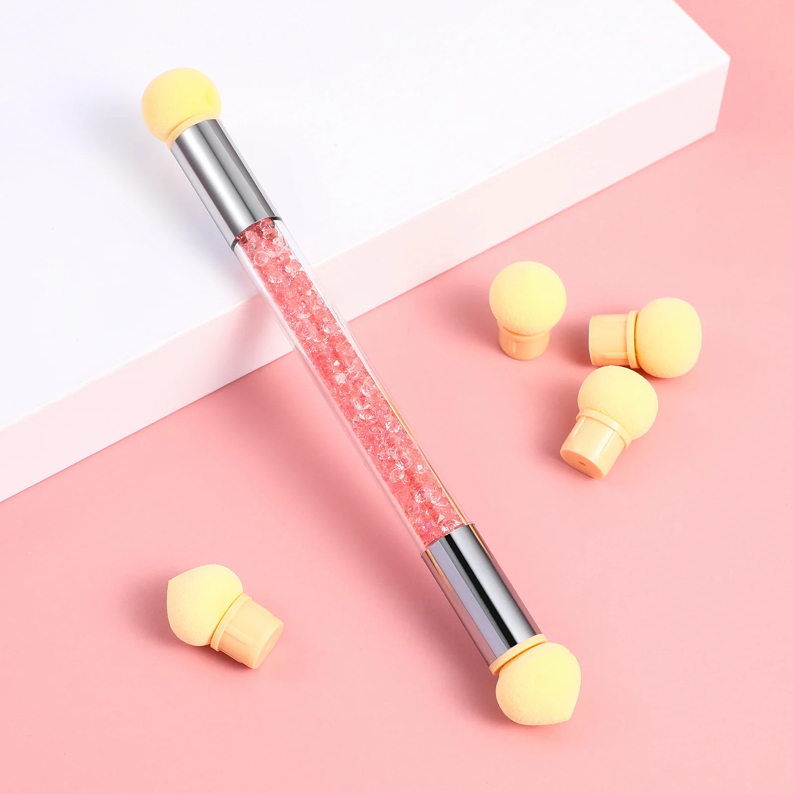 1 Juego de pinceles de esponja para manicura, suministros profesionales reutilizables para decoración de uñas con cabezales reemplazables, almacenamiento compacto para viajes