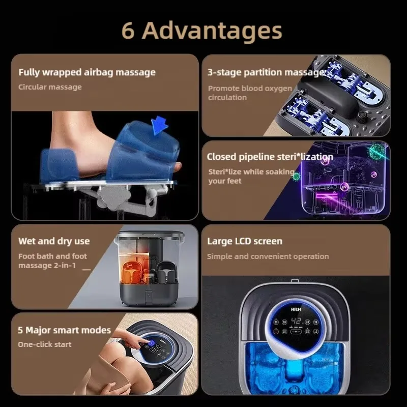 Portable Electric Foot Massager With LCD Screen 5 Smart Modes And Bath Massager Foot Spa Bucket