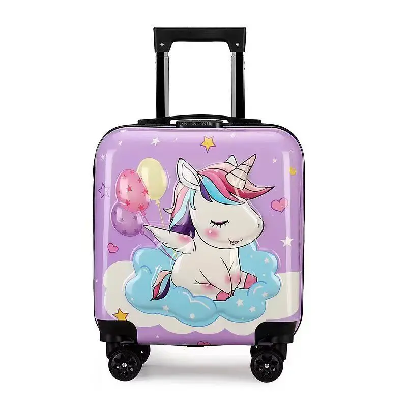 Kids Luggage 18 inch Children's Carry On Trunk with Double Sided Cartoon Patterns, Cute Animal Travel Suitcase for Boys Girls