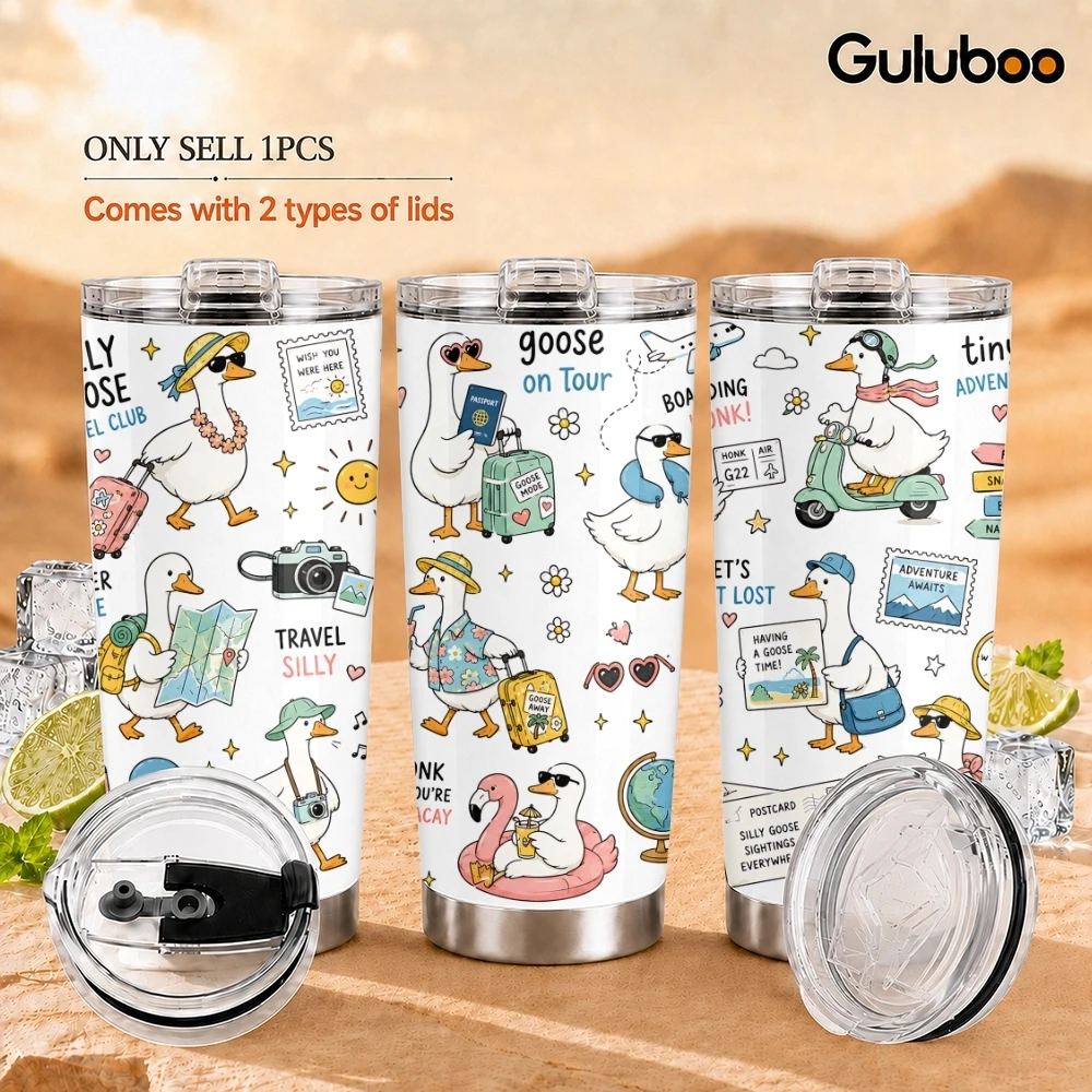 Silly Goose Vacuum Flasks 20oz Long Lasting Hot Cold Drinks Container Leakproof Stainless Steel Cup&Straw&Travel Gift