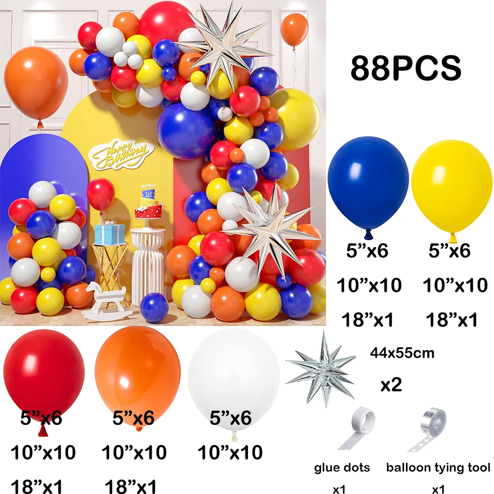 Blue Red Yellow Fiesta Balloons Garland Birthday Party Decor Orange White Balloon Kit Circus Troup Theme Baby Shower Decoration