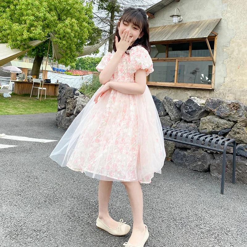 2024 new summer girl floral gauze dress designer design skin-friendly breathable foreign girl shopping party princess dress