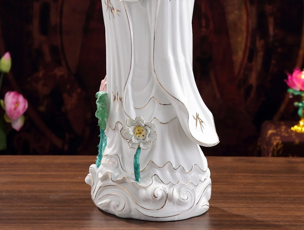 Picture 5: Ceramic South Sea Guanyin Bodhisattva Standing Statue Handmade Sculpture Home Decoration