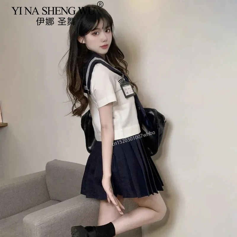 Uniforme de Escuela Japonesa nuevo para niña, traje Jk Sexy para primavera y otoño, corbata azul marino, uniforme de marinero, ropa de escuela secundaria