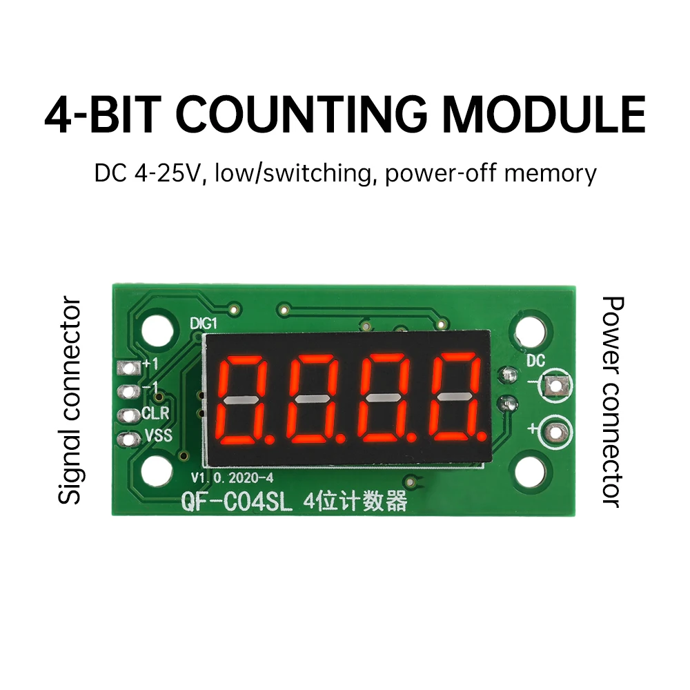 0-9999 Digital Tube Electronic Counter Module DC 4-25V 0.36 Inch Low Level Switch Count Module with Power Cut Memory Function