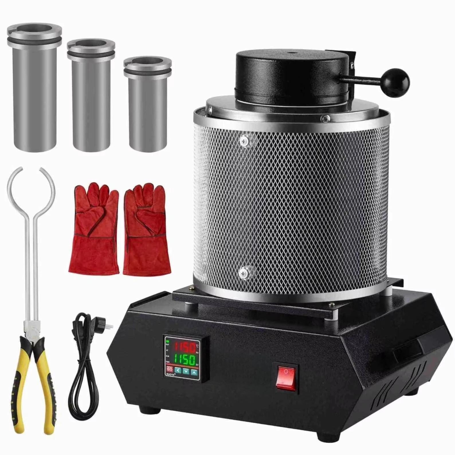1/2/3kg Mini Digital Gold Melting Furnace 2000F With High Temperature Melting Pot For Silver Tin Copper Aluminum