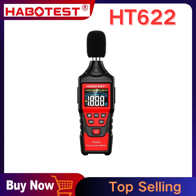

HABOTEST HT622 Измеритель уровня звука Портативный измеритель SPL от 30 до 130 дБА Прибор для измерения громкости шума звука Измеритель децибел