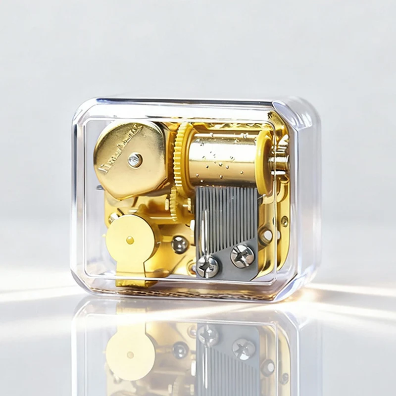 Clockwork Music Box Movement with Transparent Plastic Box Metal Mini Music Mechanical Decorative Collectible for Girl Boy Friend