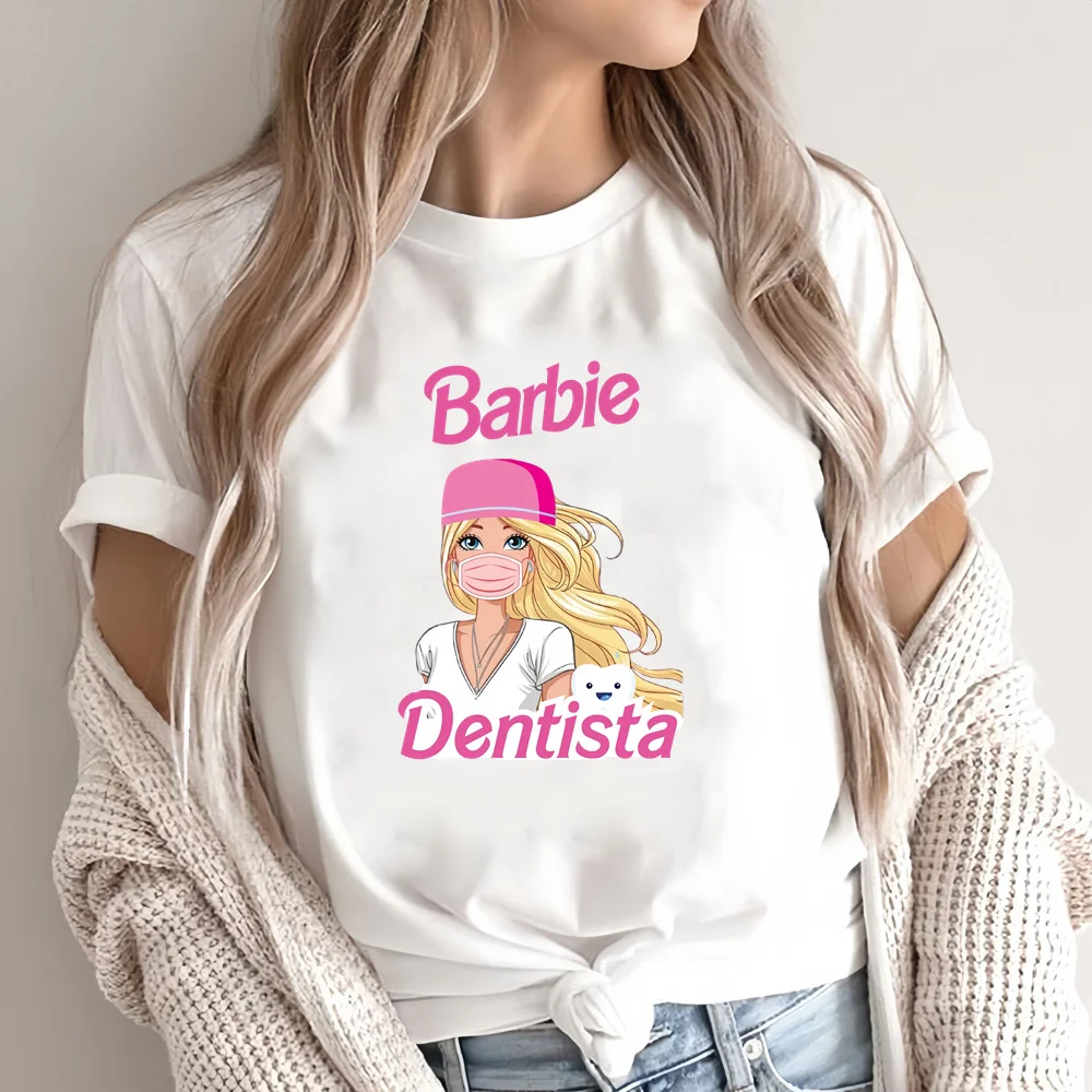 2024 Miniso Barbie Hot Print Student Casual Loose Short Sleeve Summer Crew Neck Breathable Fashion T Shirt Fashion Women Top