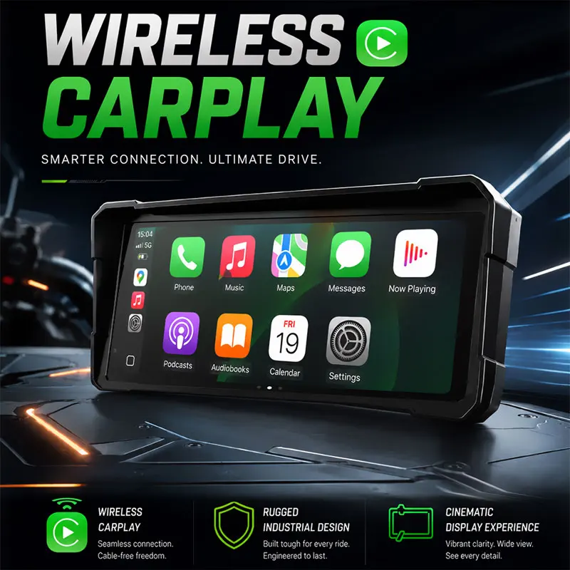 10.26 inch Motorcycle Carplay GPS Navigation 4K+1080P Dual Lens Moto DVR Wireless Carplay Android Auto IPX7 Waterproof Display