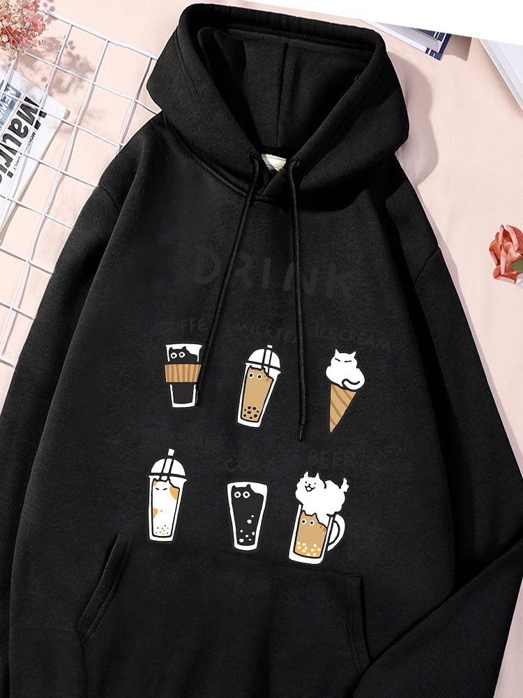 Various Beverages Printed Sweatshirt Womens Basics Daily Tracksuit Leisure Machine Washable Hoodies Unique Versatile Clothing