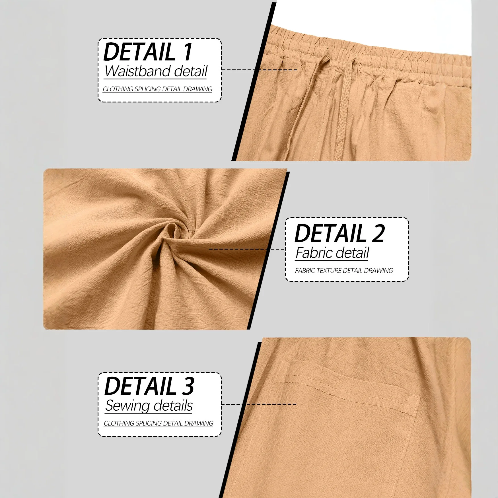 Cross-Border Large Size Men's Linen Pants Breathable Sweat Absorbing  Color Basic Casual Wide Leg Pants