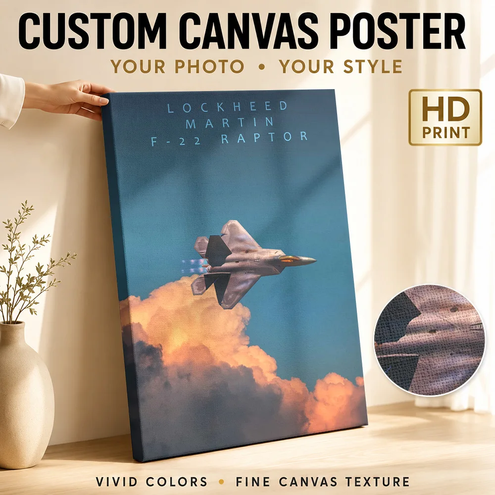 F22 Raptor Aircraft Wood Framed Canvas Poster Customized Photo Natural Flight Detail Wall Art For Home Office Aviation Fan Gift