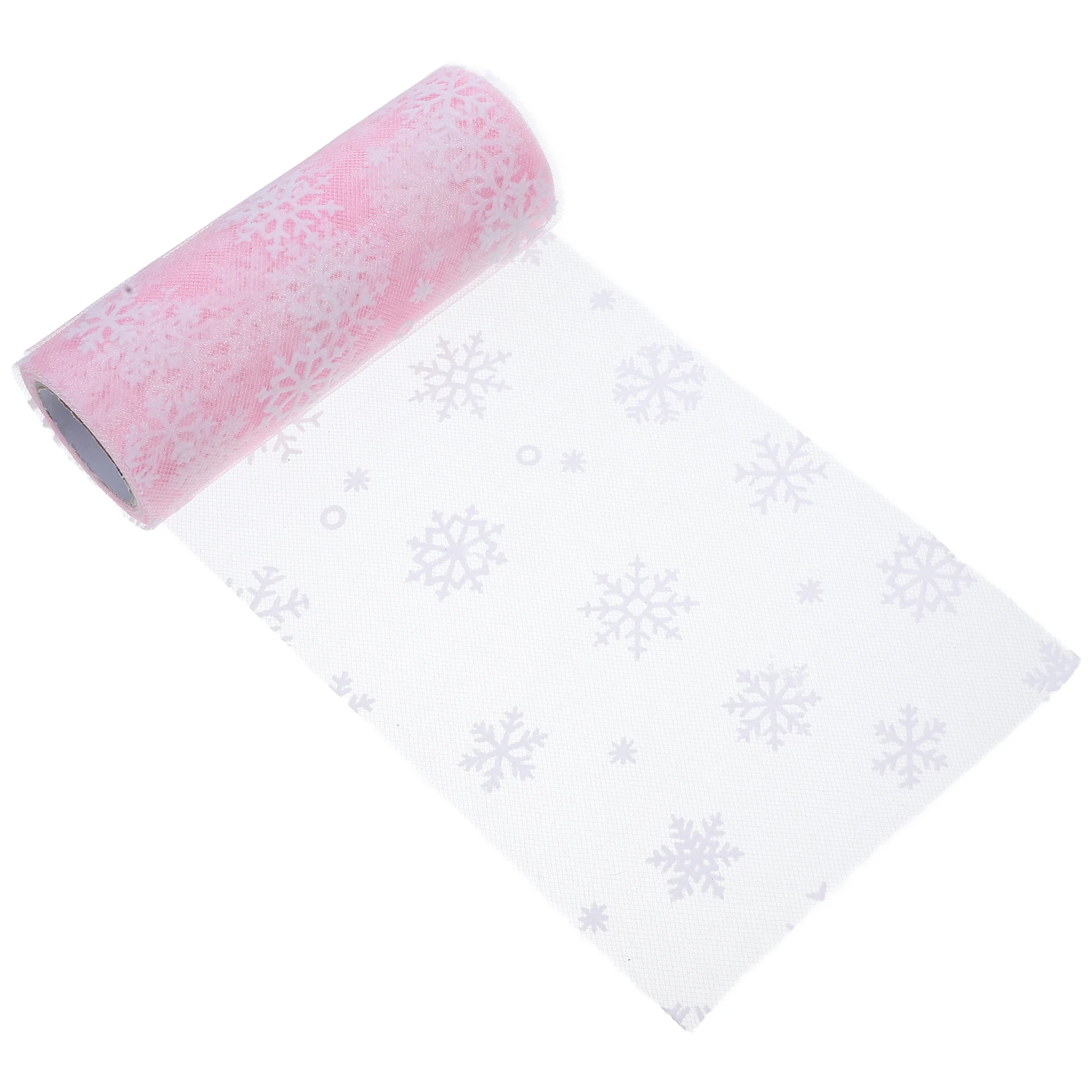 

15cm 10Yards Christmas Snowflake Tulle Roll Polyester Embroidered Fabric For Gift Wrapping Party Decoration Diy Projects Pink