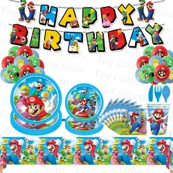 Décoration de fête d'anniversaire Super Mario Bros pour enfants, garçon, fille, accessoire de fête, fournitures de jeu, figurine d'anime, assiette, tasse, ustensiles britware